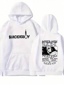 Vintage Letter Suicideboy Printed Hoodie Sweatshirt Unisex Harajuku Sweatshirt Loose And Comfortable Casual And Easy-Going Long Sleeve Tops Hoodies Long Sleeve Tops Hoodies Hoodie For Women Sweatshirts For Women Hoodies For Men 's Hoodie Sweatshirts For Men - White - View 6