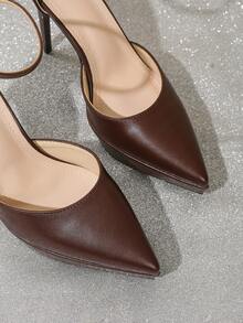 Mules à bout fermé sexy à talon aiguille et semelle épaisse pour femmes, couleur marron. Nouvelles sandales à plateforme pour le printemps/été. Chaussures polyvalentes à bout pointu, ajourées avec boucle, talons hauts pour soirée, décontracté, vacances, cadeau pour la fête des mères - Tabac - Voir 8