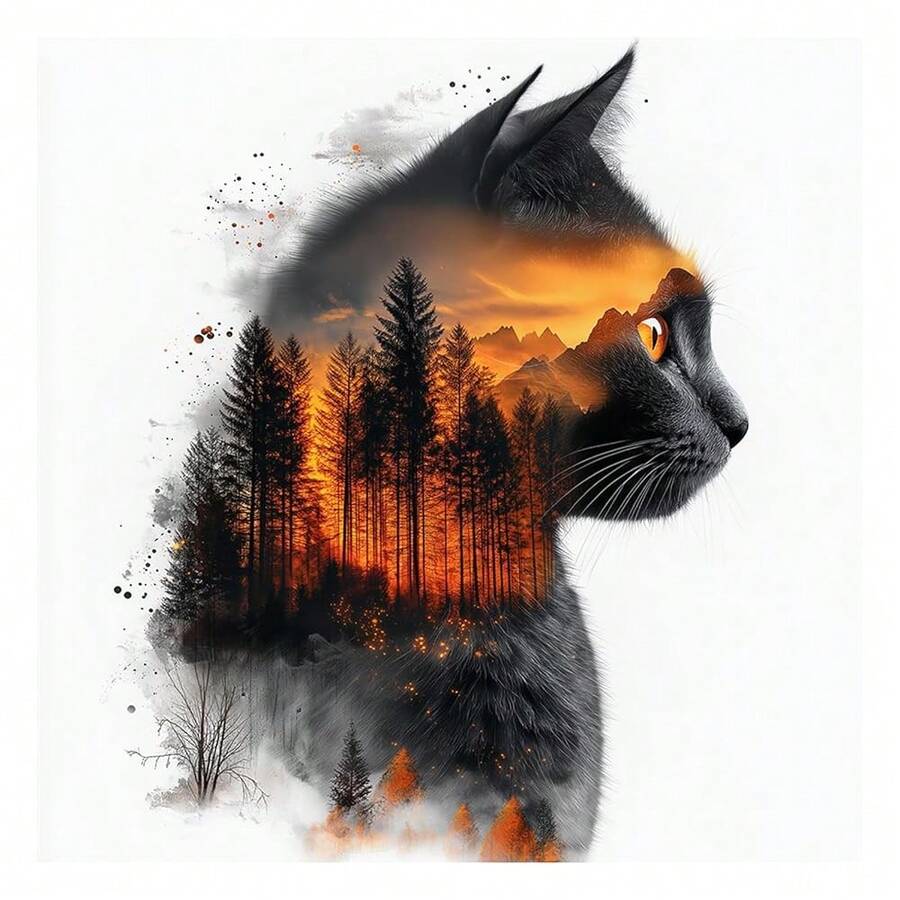 Cat Diamond Painting Kit For Adults, 5D Forest Cat Diamond Art For Beginners - DIY Full Diamond Dot Gem Art Painting, Suitable Gifts And Home Wall Decoration Crafts, 12x12Inch - 六類線 - 查看 1