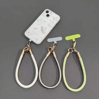 1ชิ้น สายคล้องโทรศัพท์หนัง PU คุณภาพสูง, สีดำ/แดง/ชมพู/เงิน, สายคล้องข้อมือสำหรับขวดน้ำสั้นเรียบง่าย, พวงกุญแจกันหาย, เหมาะสำหรับโทรศัพท์