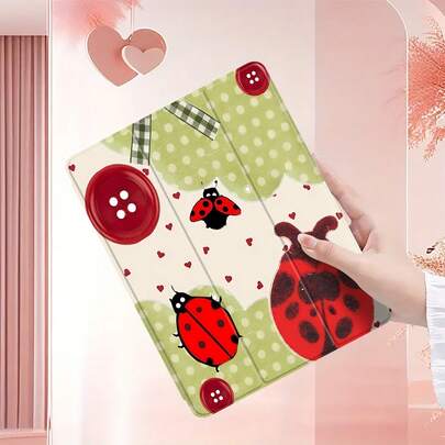 Ladybugs, Hearts, Buttons, Cute. This Stylish IPad Case Is Compatible With IPad And  Tab. Made Of TPU Silicone, It Offers Shock And Drop Protection And A Superior Feel. It's An Ideal Gift For Family, Friends, And Loved Ones, And A Perfect Choice For New Years,And A Perfect Choice For Valentines Day