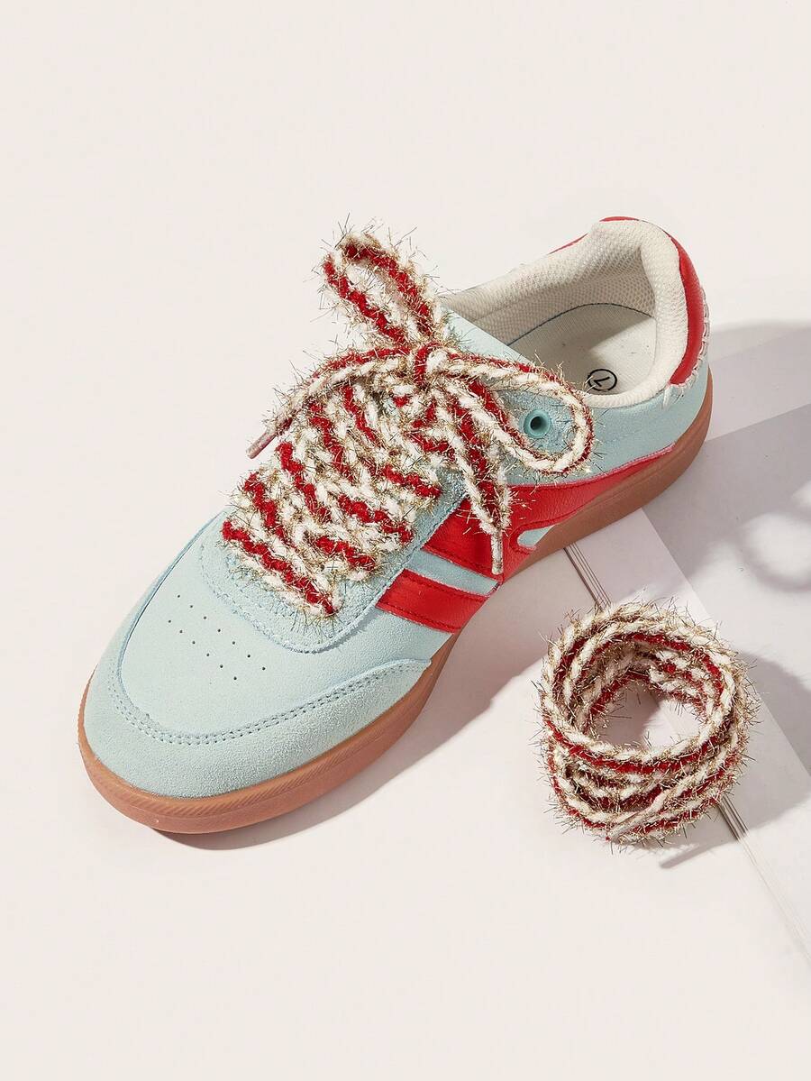 1双120厘米彩色金属丝无弹力装饰鞋带，适用于运动鞋、靴子和冰鞋，时尚鞋履配件/仅含鞋带，不含鞋子