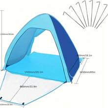 3 Seconds Pop Up Beach Tent Automatic Pop Up Instant Shade Sun Shelter UPF 50+ Portable Canopy Cabana For Outdoor Activities, Camping Fishing Park Hiking Picnic - 藍色 - 查看 6