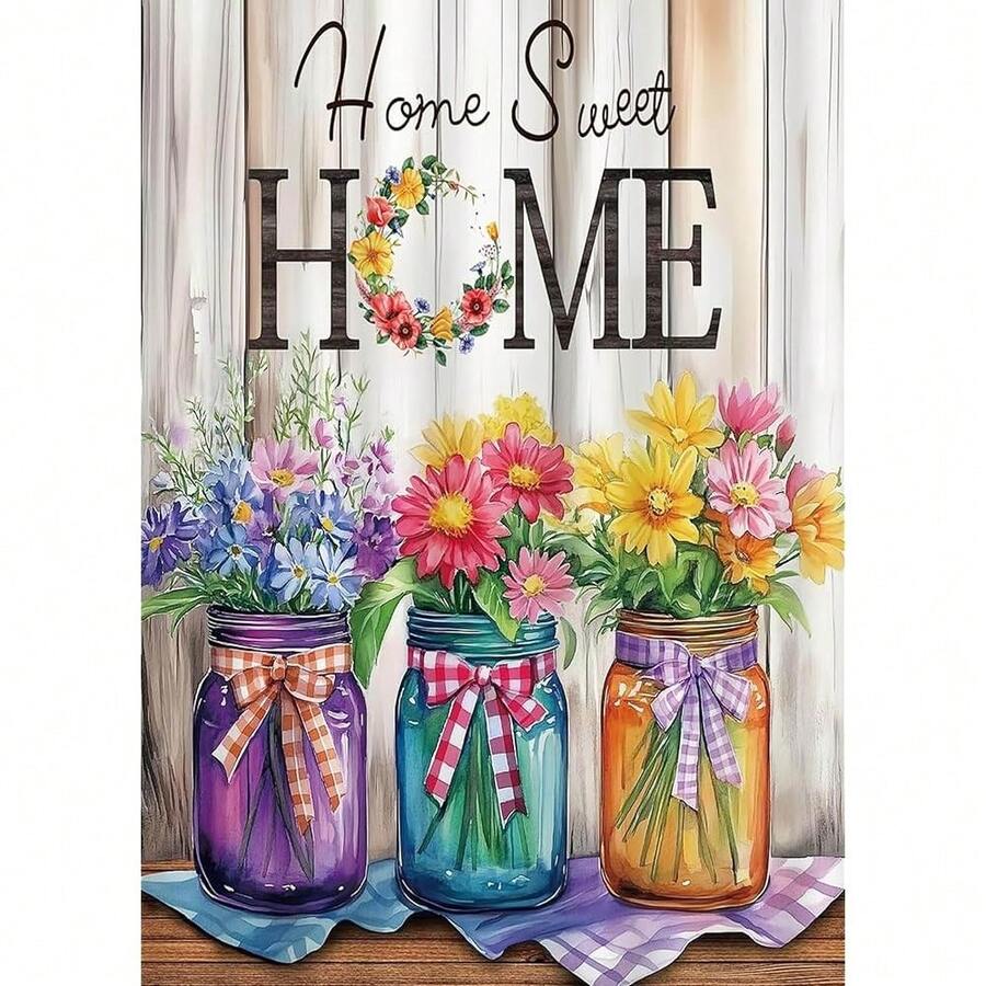 Dlylust Home Flower Diamond Art Painting Kits For Adults - Full Drill Diamond Dots Paintings For Beginners, Round 5D Paint With Diamonds Pictures Gem Art Painting Kits DIY Crafts Kits 12x16inch - 家花 - 查看 1