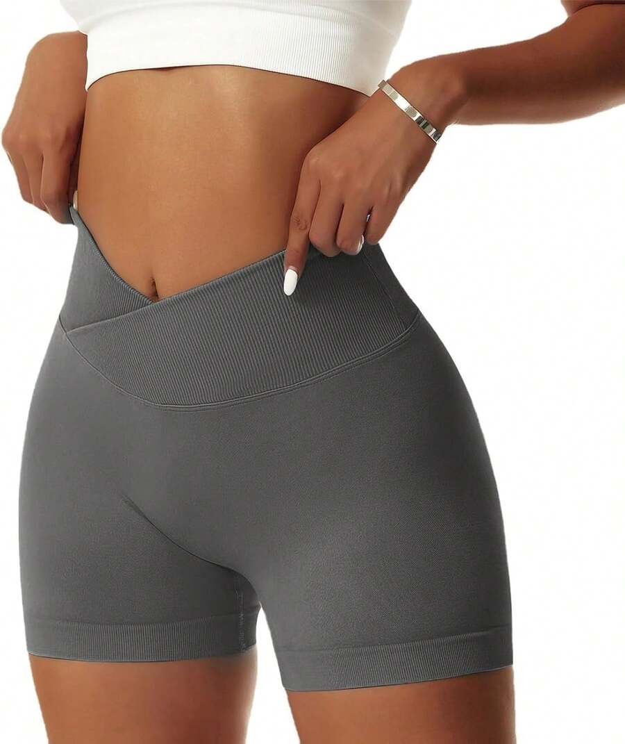 Women's Workout Gym Shorts Booty V Spandex Yoga Biker Shorts Scrunch Butt High Waisted Athletic LeggingsA Valentine's Day DA7V - 深灰色 - 查看 1