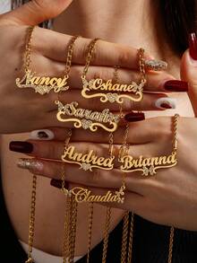 1pc Personalized Zirconia Necklace, Customized Necklace, Heart, Butterfly, Crown, Different Styles To Choose From, Inlaid Zirconia Necklace, Gold Nameplate Personalized Customized Jewelry Necklace, As A Valentine's Day Gift, Mother's Day Gift - Gold - View 2