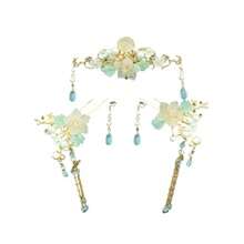 5 Pcs Flower Tassels Hairpin Chinese Hair Pins Flower Pins For Hair Chinese Hanfu Hairpin Rhinestone Pearl Clips Headpiece Retro Hanfu Wedding Brides Updo Long Hair Accessories Cat's Eye Beads - 貓眼珠 - 查看 1