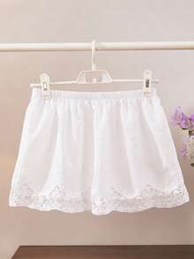 2 件/1 件 - 四季白色女士蕾丝边防透亚麻衬裙，叠穿卫衣式半身裙 - 白色 - 查看 8