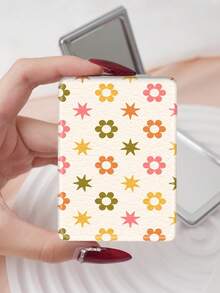 1个折叠式化妆镜，便携式小巧化妆镜，油画风格艺术装饰，轻便耐用的PU皮革，适合各种场合和人群