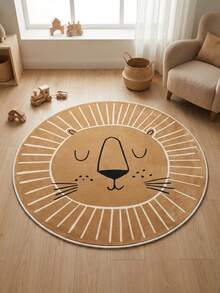 1pc Cartoon Lion Round Faux Wool Rug, Soft & Absorbent, Entryway Doormat, Home Decor, Party Decoration, New Year Carpet, Small Rug, Cute & Minimalist, Suitable For Elders, Youth, Children, Living Room, Dining Room, Study, Bedroom, Gift For Daughter, Girlfriend - Multicolor (New) - View 4