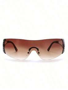 1pc Large Frame Futuristic Y2K Fashionable High-Tech Personalized Fashion Glasses Y2K Fest Music Fest For Summer Beach Vacation, Outdoor, Travel Preppy Style For Back To School  Plain    PC    Rimless - màu nâu - Xem 2