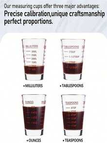 1pc Calibrated Glass Cup, Microwave , Suitable For Espresso, Wine, Versatile Kitchen Tool For Baking, Milk, Water And Flour Measurement - Multicolor - View 4