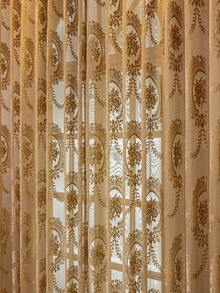 1件米色现代亚麻纱帘 - 日式亚麻风格，杆袋式设计，适用于客厅和卧室 - 轻薄透光窗帘，客厅窗帘，卧室窗帘（160克面料重量） - 棕色 - 查看 7