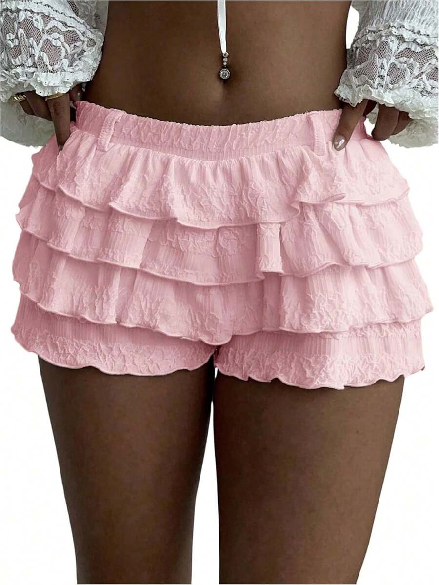 Women's Y2k Ruffle Shorts Frilly Micro Short Texture Puffy Shorts Low Rise Bloomers Party Club BoyshortsA Valentine's Day M2PM - 粉色 - 查看 1
