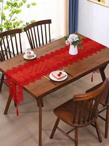 1 chiếc khăn trải bàn lưới thêu ren đỏ với tua rua trang trí lãng mạn, thích hợp cho bàn ăn, bàn cà phê, tủ giày, tủ đựng đồ, trang trí nhà cửa và tiệc cưới, ngày lễ. - Đỏ - Xem 4
