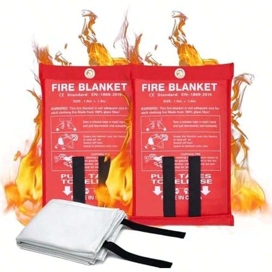 Manta contra Incendios – Fire Blanket Emergency for Home Kitchen -para hogar y Cocina, ignífugo y diseño de Aislamiento térmico para  de Supervivencia de Emergencia.(2 Pack) - / - Ver 1