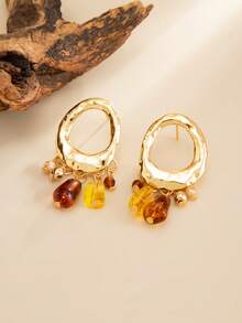 2pcs/Set Bohemian Style Irregular Hollow Resin Fashion Earrings Set, Luxurious Lightweight Casual Party Wedding Holiday Versatile Charm Faux Jewelry Earrings Gift For Women - Earrings - View 6