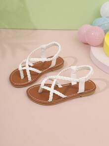 1双夏季休闲幼儿/儿童凉鞋，时尚弹力交叉绑带露趾凉鞋，适合旅行、海滩、日常穿着 - 白色 - 查看 2