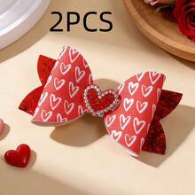 2个心形水晶蝴蝶结发夹 - 闪亮心形亮片装饰发夹，适合情人节、女友装扮、作为礼物发饰 - 彩色 - 查看 13