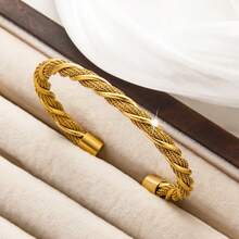 1 chiếc vòng tay nữ bằng thép không gỉ mạ vàng 18K, phối màu vàng và bạc - Thiết kế xoắn ốc có thể xếp chồng lên nhau, phù hợp cho cả ngày thường và những dịp đặc biệt, là lựa chọn quà tặng hoàn hảo cho nam, nữ và gia đình/bạn bè. - vòng tay dây thừng - Xem 32