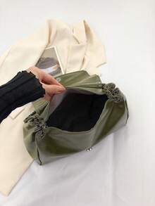 Women's Fashion Solid Color Chain Minimalist Tote Bag, Suitable For Daily Commute, Travel, Shopping - Olive Green - View 4