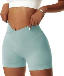 Women's Workout Gym Shorts Booty V Spandex Yoga Biker Shorts Scrunch Butt High Waisted Athletic LeggingsA Valentine's Day DA7V - 知更鳥蛋藍 - 查看 1