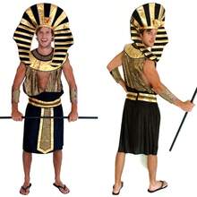 Ancient Egyptian Pharaoh Costume: Black And Gold Contrast Draped Robe With Crown, Belt, And Wrist Guard For Carnival Theme Party Cosplay - Men's - View 2