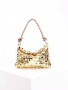 Ladies,Women Evening Bags, Shoulder Bag, Hobo Bag, Fashionable, Luxury, Diamonds, Blingbling , Silver, Sequins, Beads, Armpit Bag, Sequined Tassel Bag, High-End, Fashionable,For Cocktail Party, Party, Prom, Club, Date, Birthday, Evening, Date Nigh, Banquet - Gold - View 4