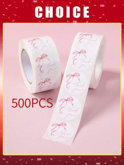 500 ملصق شكر باللون الوردي، ملصقات شكر بشكل فيونكة لأعمال صغيرة، ملصقات شكر لتغليف المنتجات، ملصقات شكر لاصقة لحفلات عيد الميلاد وحفلات استقبال المواليد