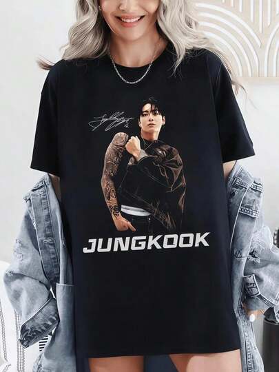 Camiseta gráfica vintage de Jungkook, camiseta retro Kpop unisex, camiseta casual de manga corta con cuello redondo