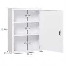 Lockable Wall-Mounted Medicine Cabinet With 2 Keys, White Steel, 40 X 15 X 53.5 Cm, For Bathroom And Kitchen - White - View 8