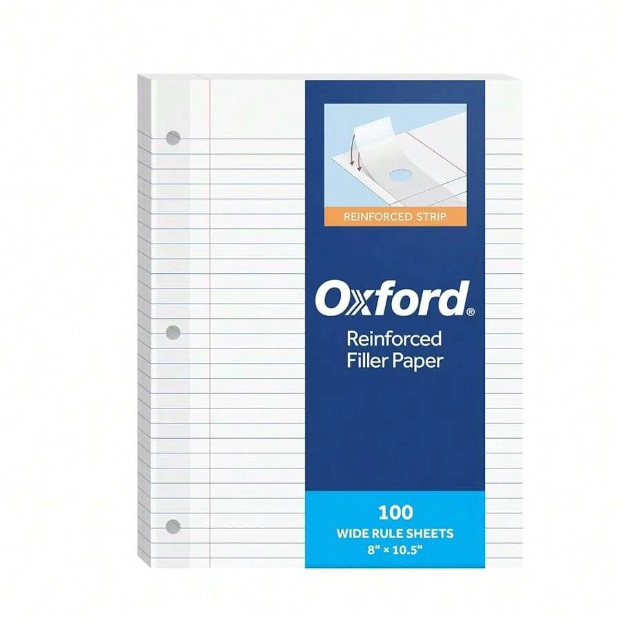 Oxford Reinforced Filler Paper, 8 X 10.5 Inch, Wide Rule, 3 Hole Punched, Lined Loose Leaf Paper For Ring Binders, 100 Sheets, White (1002098) - White - View 1