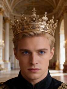 1pc Unisex Golden King Queen Neutral Crown, Medieval Crown, Renaissance Period Men's Costume, Prince Princess Crown, Birthday Party, Halloween Costume Accessory - Multicolor - View 1