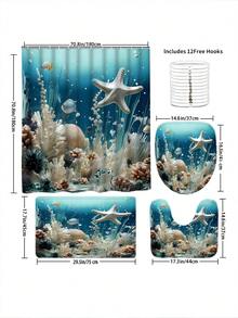 1/3/4 Pcs Starfish Bathroom Curtain Set, Creative Decorative Bathroom Set Including Waterproof Shower Curtain, Non-Slip Mat, Toilet Lid Cover, Bath Mat And 12 Plastic Hooks, Bathroom Decor, Shower Curtain Set, Home Decor, Bathroom Accessories (Please Select The Appropriate Size According To The Size Chart To Avoid Being Too Large Or Too Small) - Multicolor - View 11