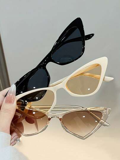 3pcs/Set Cat Eye Fashion Glasses, Fashionable Retro Small Frame Fashion Glasses , Casual Eyewear