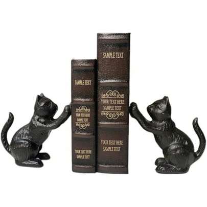 Cat Decorative Bookends Cute Book Ends To Hold Books Bookends For Shees Unique Cast Iron Book Stopper For Heavy Books Cat Office Decor 1 Pair/2 PCS