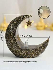 1个星月烛台，中东节日桌面装饰，节日派对家居装饰灯，白色、黑色、金色、银色电子烛台灯，3.94*3.94英寸（10*10厘米），月牙形LED烛台灯，金色复古月亮桌面烛台，桌面装饰，月亮摆件，派对用品 - 彩色 - 查看 8