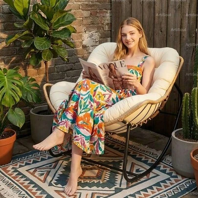 Patio Leisure Rocking Chair: Comfortably Supported By Sponge Cushion, Featuring A Stylish Minimalist Design That Complements Outdoor Spaces. Perfect For Lazy Afternoons On Balconies Or In Gardens.