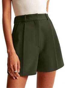 NIMIN Womens Shorts Dressy High Waisted Wide Leg Tailored Shorts Pleated Business Casual Work Trouser Shorts Without BeltsA Valentine's Day J4DI - 軍綠色 - 查看 9