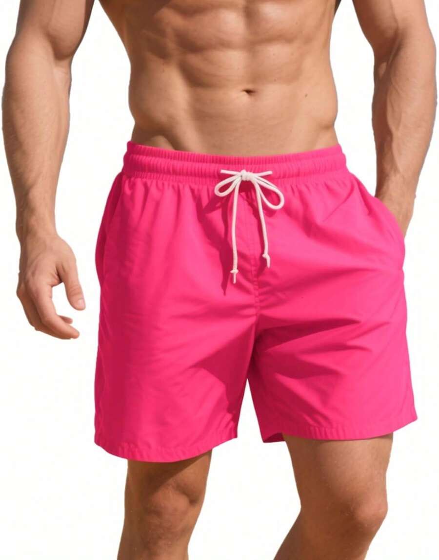 Men's Swim Trunks 5 Inch Quick Dry Board Shorts Mesh Swimming Trunks Beach Shorts Men Bathing SuitsA Valentine's Day RBDF - Hot Pink - View 1