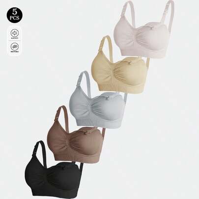 5 pezzi Reggiseni per allattamento in nylon, reggiseni per allattamento con chiusura anteriore senza fili, comodi e di supporto