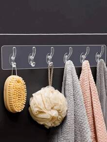 6pcs Clothes Hanger Hooks, Home & Bathroom Storage Organizer - Transparent - View 1