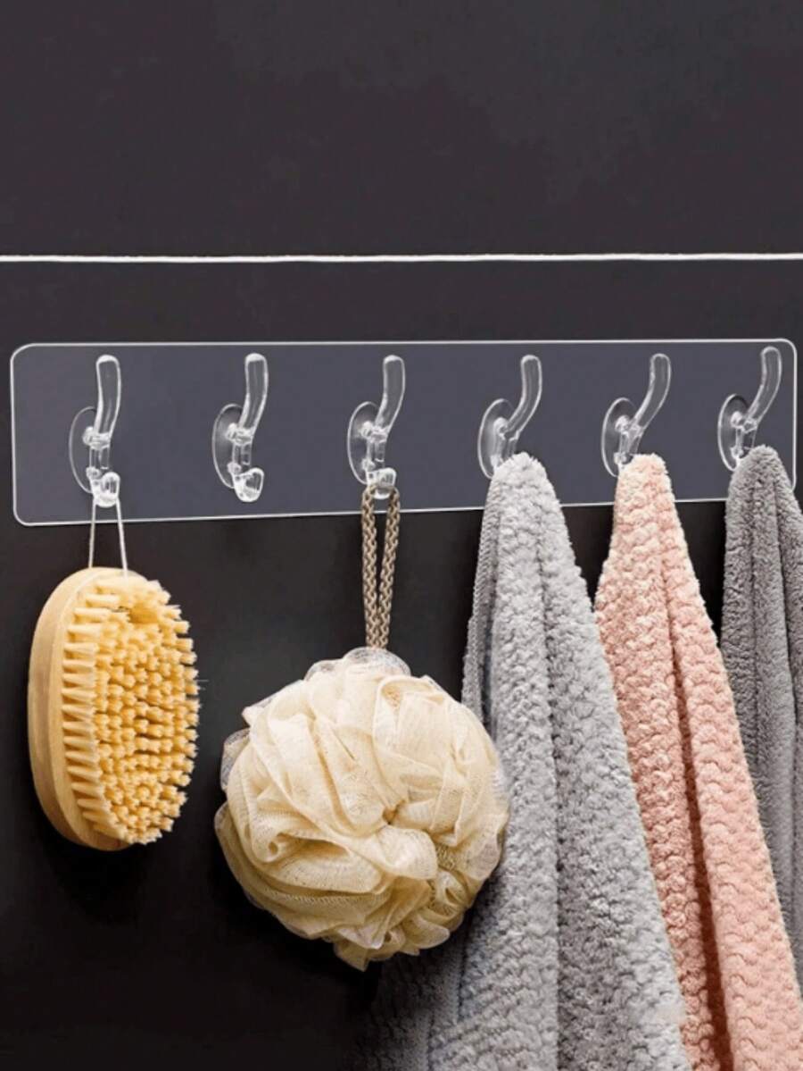 6pcs Clothes Hanger Hooks, Home & Bathroom Storage Organizer - Transparent - View 1