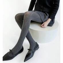 1双女士保暖过膝袜，休闲百搭灰色打底裤，日本JK菱形网眼加厚过膝袜，适合秋冬季穿着 - 灰色 - 查看 1