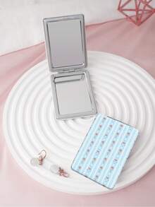 1个折叠式化妆镜，便携式小巧化妆镜，油画风格艺术装饰，轻便耐用的PU皮革，适合各种场合和人群