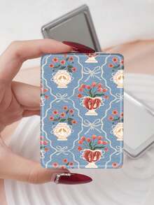 1个折叠式化妆镜，便携式小巧化妆镜，油画风格艺术装饰，轻便耐用的PU皮革，适合各种场合和人群