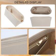 Purse Organizer Insert For  Le Pliage L Tote Bag Felt Lightweight Long Champ Large Tote Divider Shaper With Cup Holder Zipper Bags Inner Linner With 8 Deepened Pockets L/Beige - Màu be - Xem 5