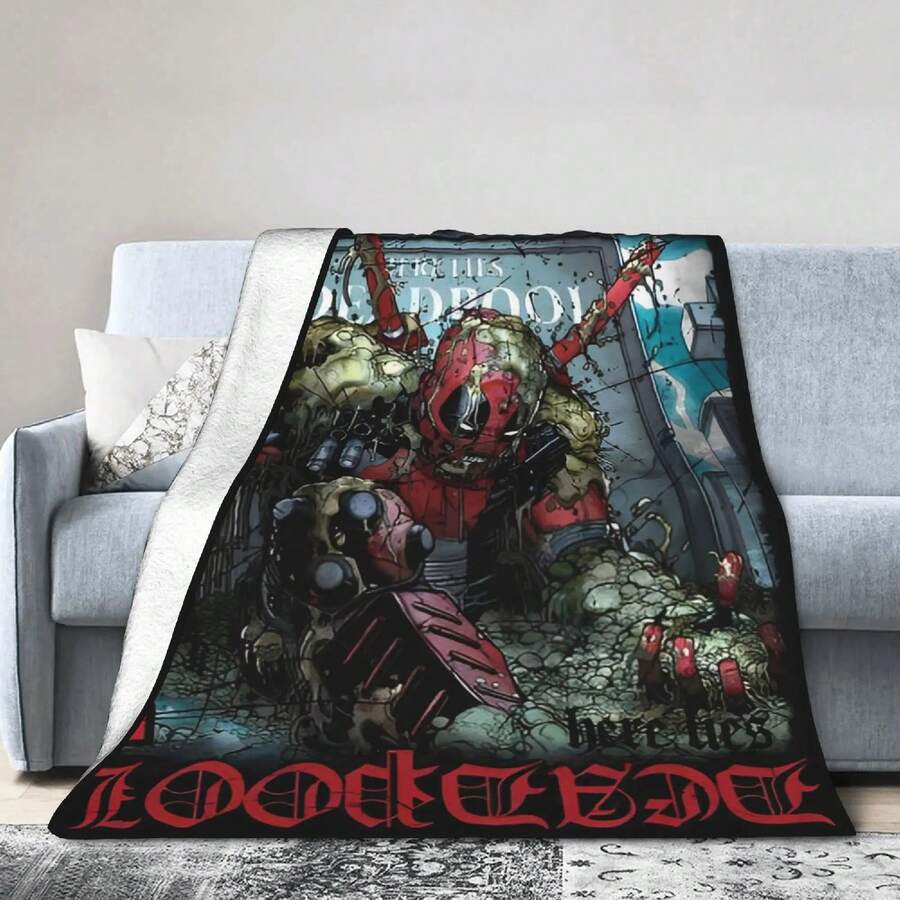 Deadpool Super Hero Movie Flannel Blankets Heavy Metal Funny Throw Blankets For Home Hotel Sofa 125_100cm Lightweight - 白色 - 查看 1