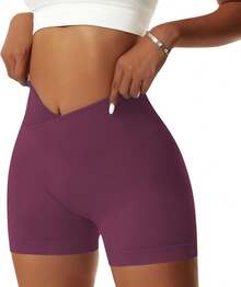 Women's Workout Gym Shorts Booty V Spandex Yoga Biker Shorts Scrunch Butt High Waisted Athletic LeggingsA Valentine's Day DA7V - 桑葚紫 - 查看 1