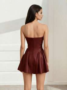 Solid Color Backless Criss-Cross Strap Party Dresses, Suitable For Evening Dates, Formal Dinners - Rust Brown - View 5